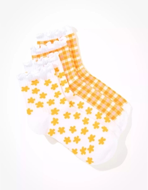 Chaussettes American Eagle AE Daisy Gingham Ruffle Boyfriend Sock 2-Pack Mangue Femme | RRH-12674485